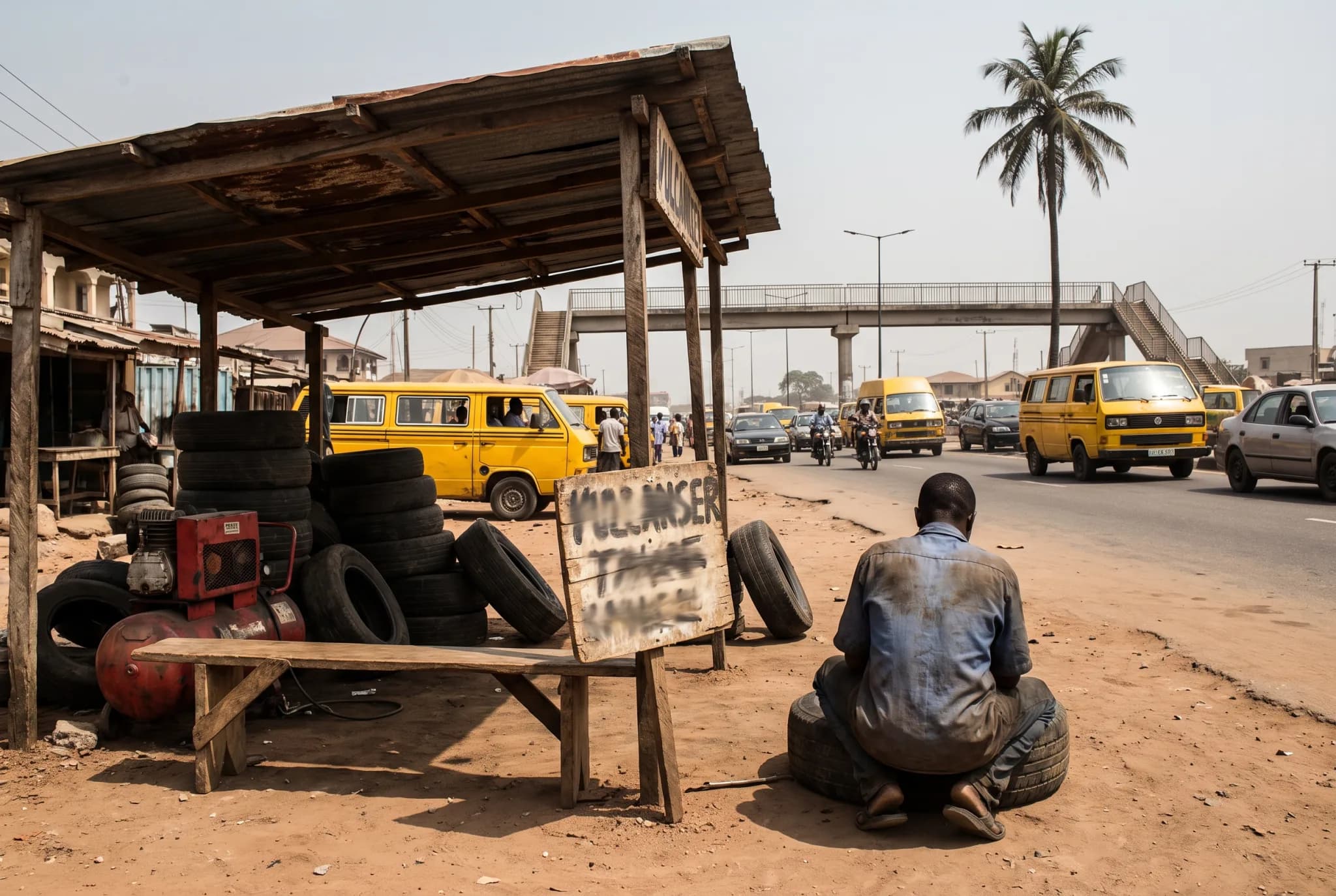 A roadside vulcaniser at his stall